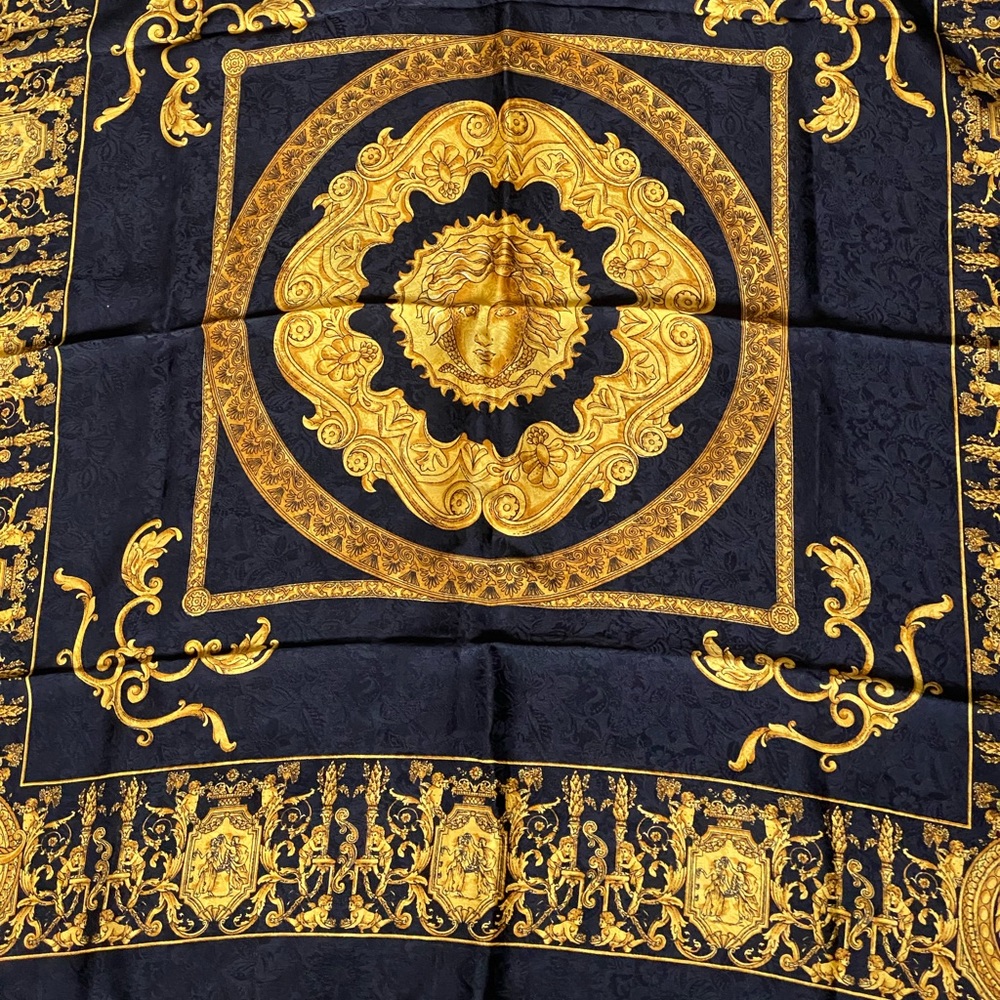 Navy and yellow silk scarf